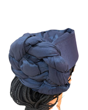 Load image into Gallery viewer, Navy Blue Silk Zara Cap | African Headwrap Hat

