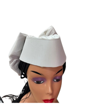 Load image into Gallery viewer, White Blue Silk Zara Cap | African Headwrap Hat
