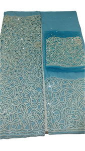Light Blue Beaded George (3 Pieces) with Blouse Fabric