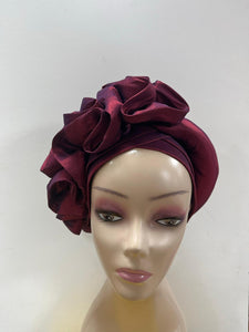 Wine Pre-styled Turban Hat / Auto Gele