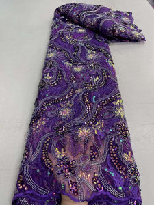 Purple Sequinned French Lace