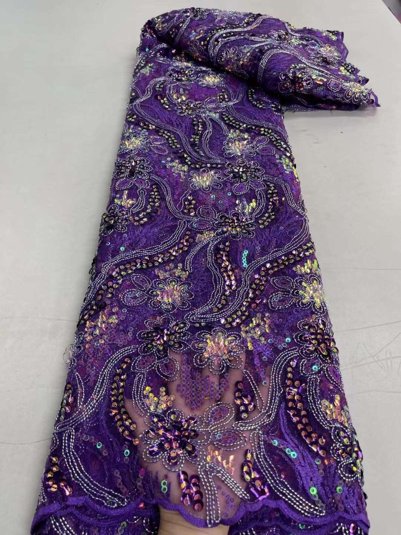 Purple Sequinned French Lace