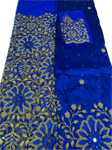 Royal Blue Net George with Blouse Fabric (3 Pieces)