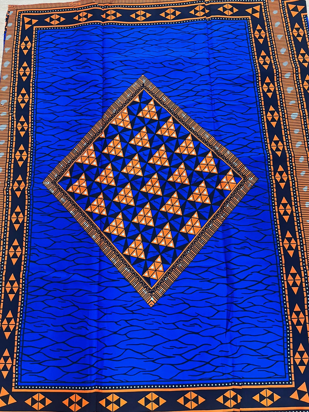 Royal Blue and Orange Block Print Ankara - 6 Yards (100% cotton)