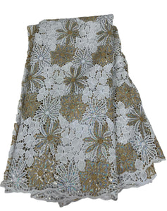 White and Gold Cord Lace - 5 Yards