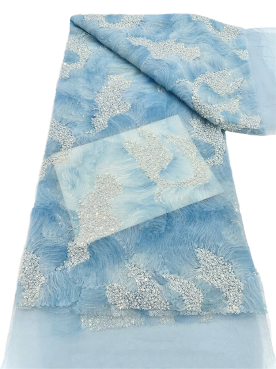 Light Blue Beaded French Lace - 5 Yards