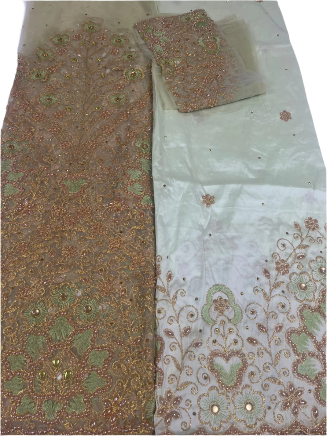 Sage Green Net George with Blouse Fabric (3 Piece)