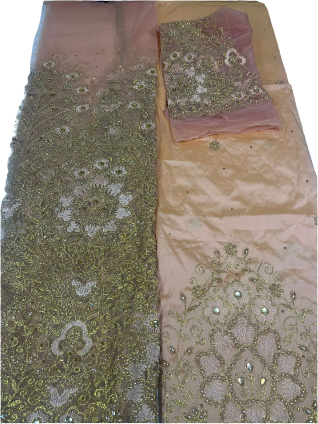 Rose Gold Beaded Net George with Blouse fabric (3 Pieces)