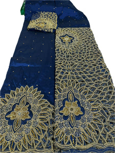 Navy Blue and Gold Beaded George (3 Pieces) with Blouse Fabric