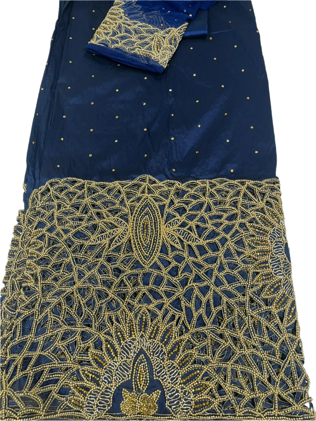 Navy Blue and Gold  Beaded George with Blouse Fabric