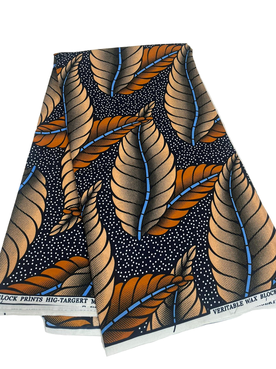 Brown, Burnt Orange and Blue Ankara Print - 6 Yards