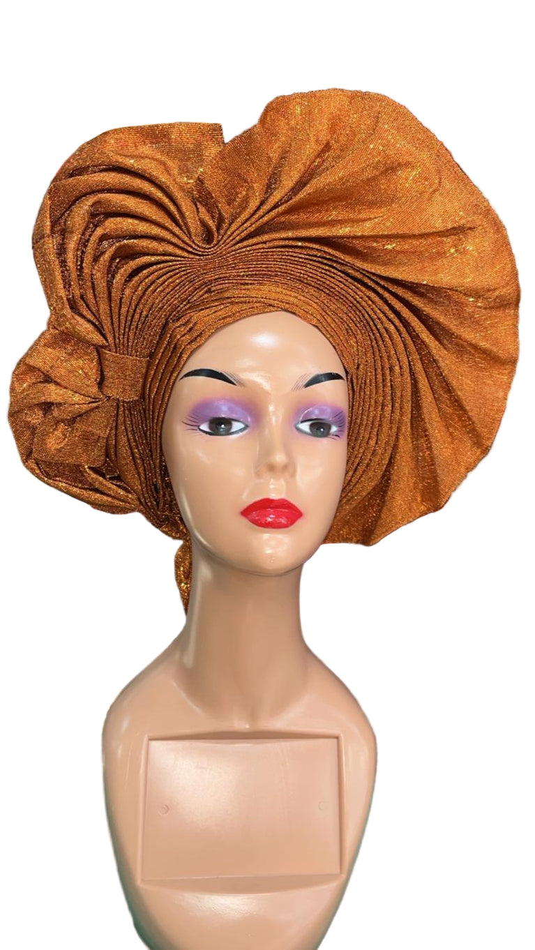 Burnt Orange Aso-Oke Auto Gele