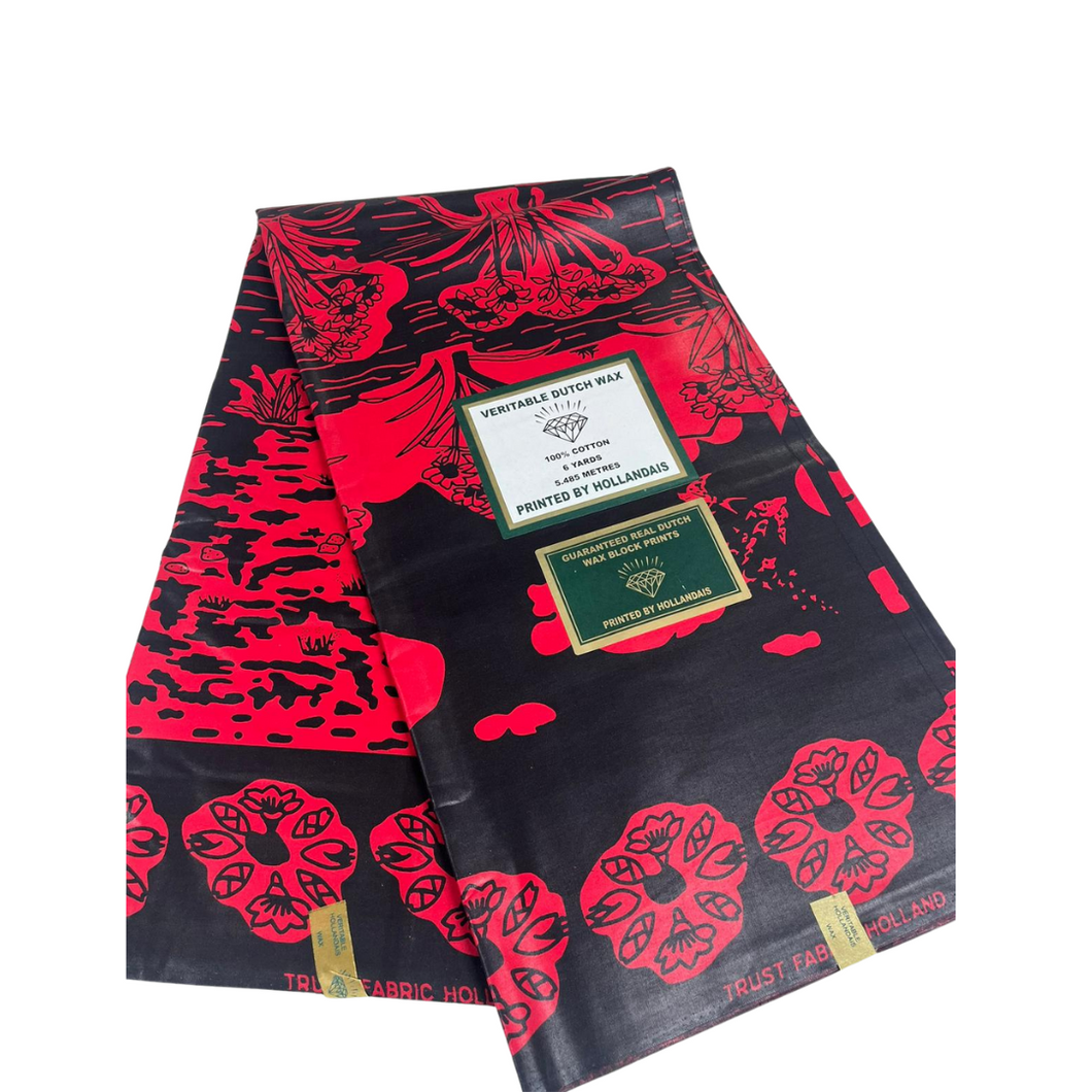 Red and Black Block Print Ankara - 6 Yards
