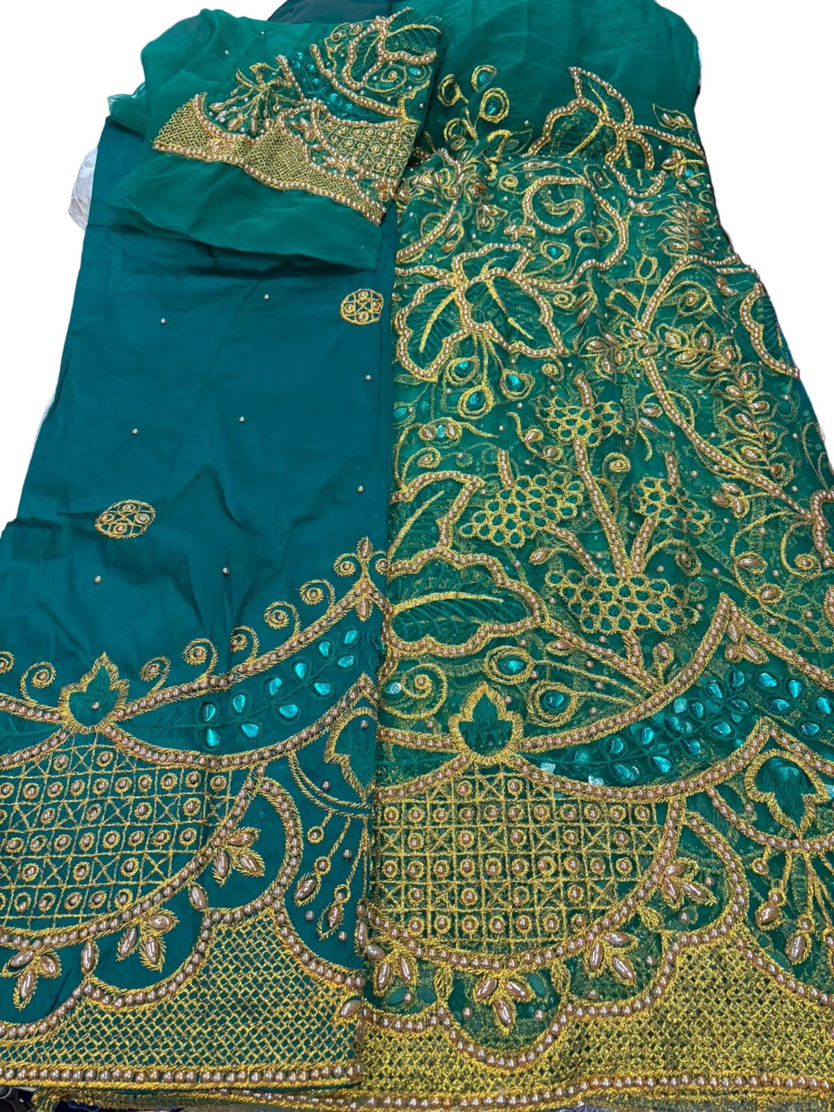 Teal Green George with Blouse Fabric (3 Piece)
