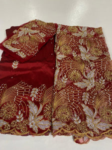 Wine George Net George with Blouse Fabric (3 Pieces)