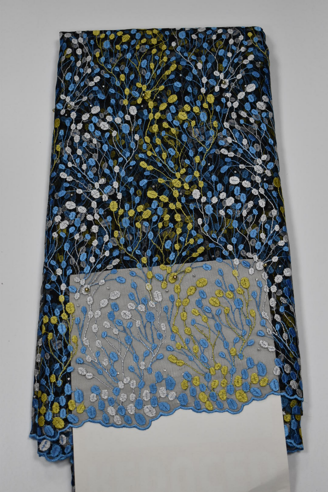 Blue/Yellow/White French Lace - 5 Yards