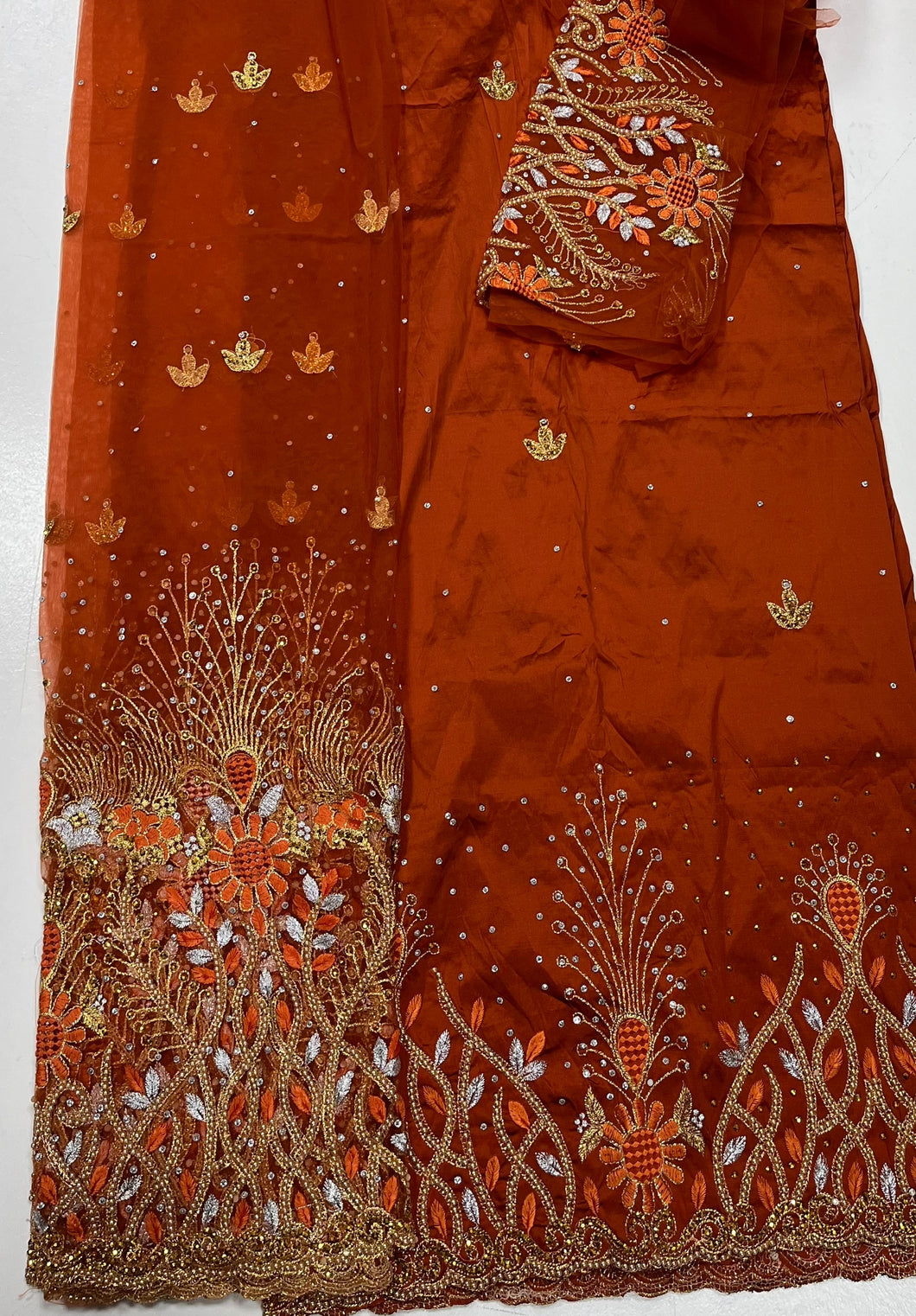 Burnt Orange Net George with Blouse Fabric (3 Piece)