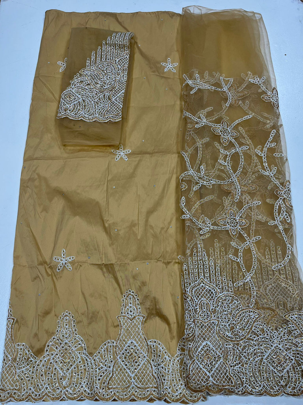 Champagne Gold Net George with Blouse Fabric (3 Piece)