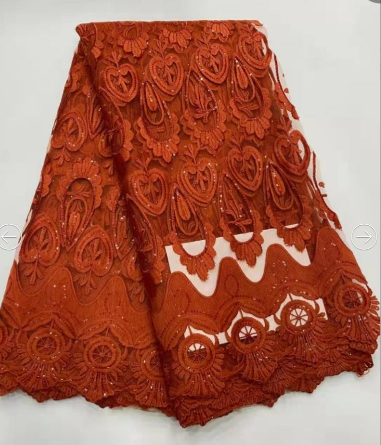 Burnt Orange French Lace - 5 Yards