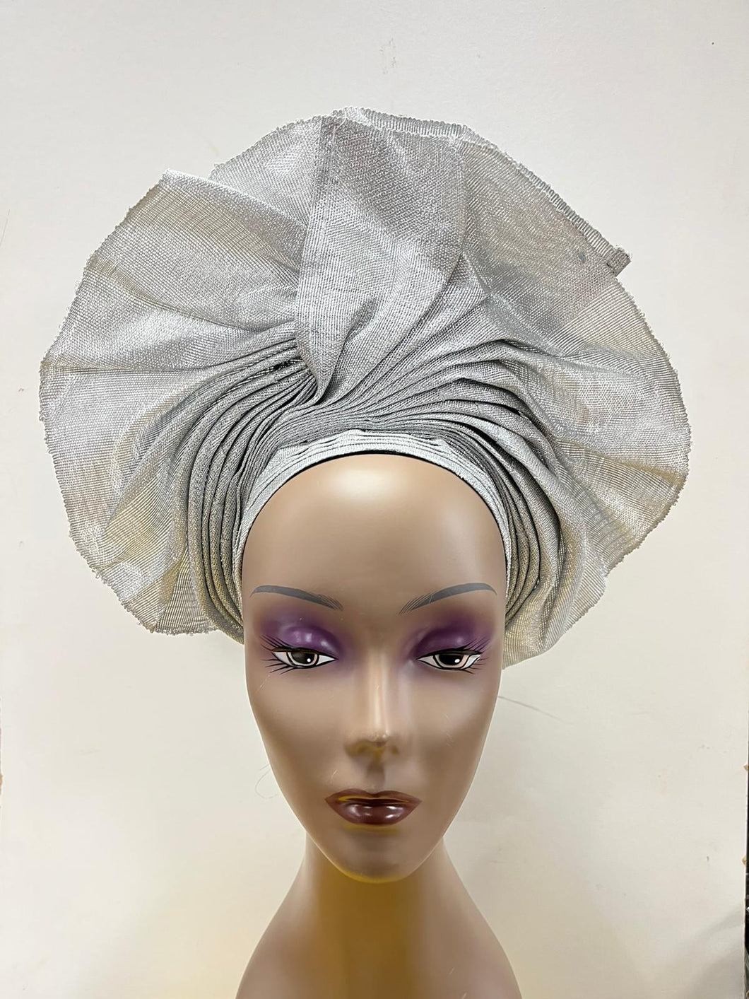 Silver Aso-Oke Auto Gele