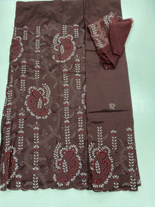 Brown and Silver Full Body Works George (3 Pieces) with Blouse Fabric