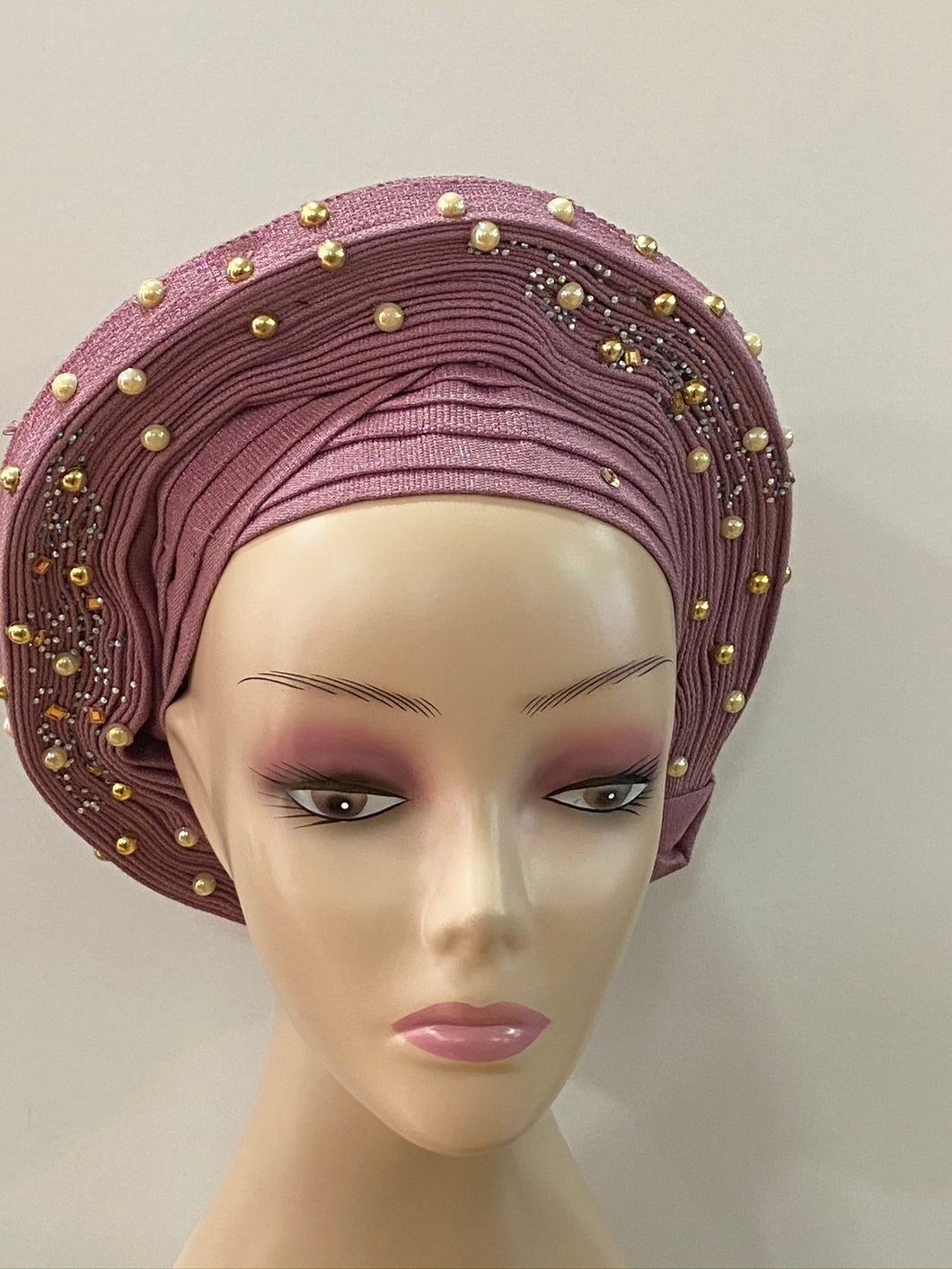 Blush Pink Beaded Auto Gele