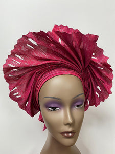 Fuchsia Pink Mixed with Silver Auto Gele