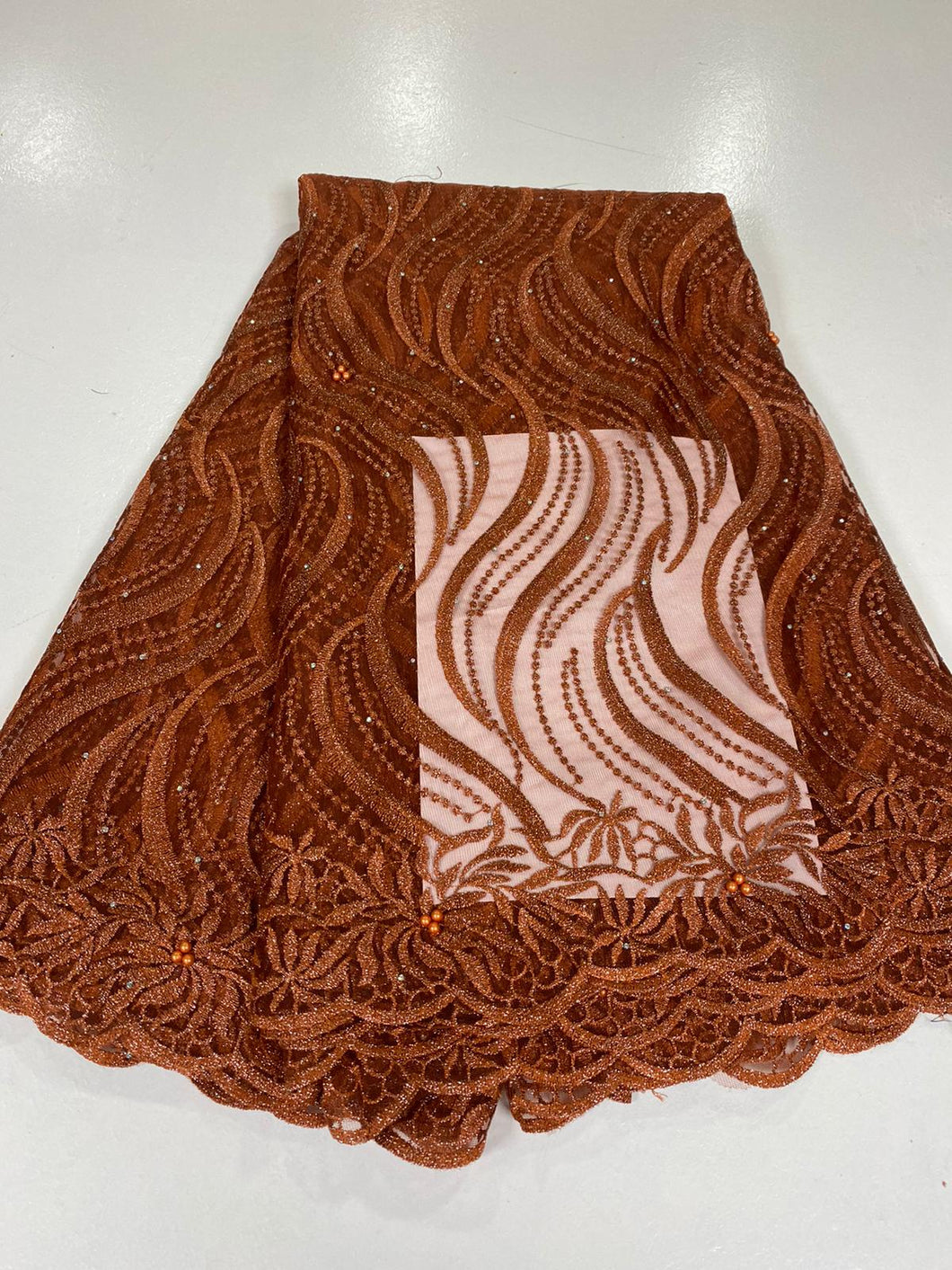 Burnt Orange French Lace - 5 Yards